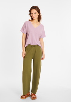 T-shirt ample col V en coton brossé - Maden 8091 lilas - 17 Violet