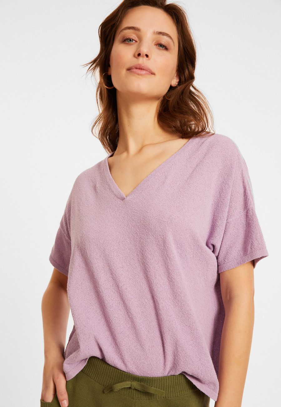 T-shirt ample col V en coton brossé - Maden 8091 lilas - 17 Violet