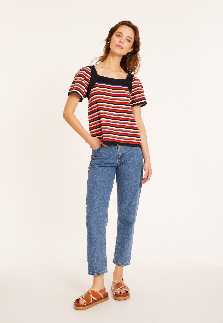 T-shirt manches ballon en coton bio - Mezzo 8124 - Multicolore