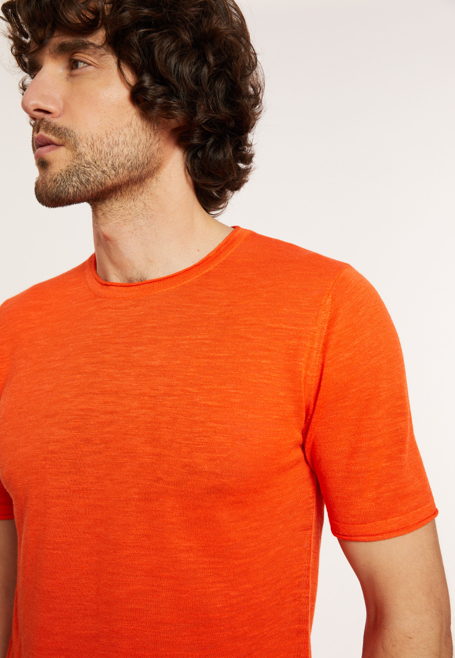 T-shirt col rond en lin flammé - Renaud 8071 papaye - 15 Orange 