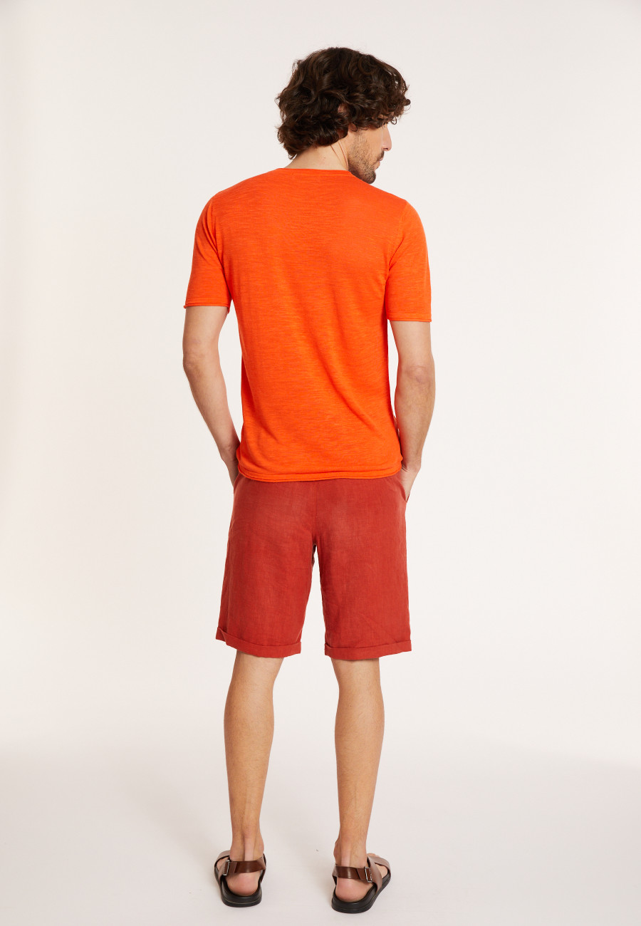 T-shirt col rond en lin flammé - Renaud 8071 papaye - 15 Orange 