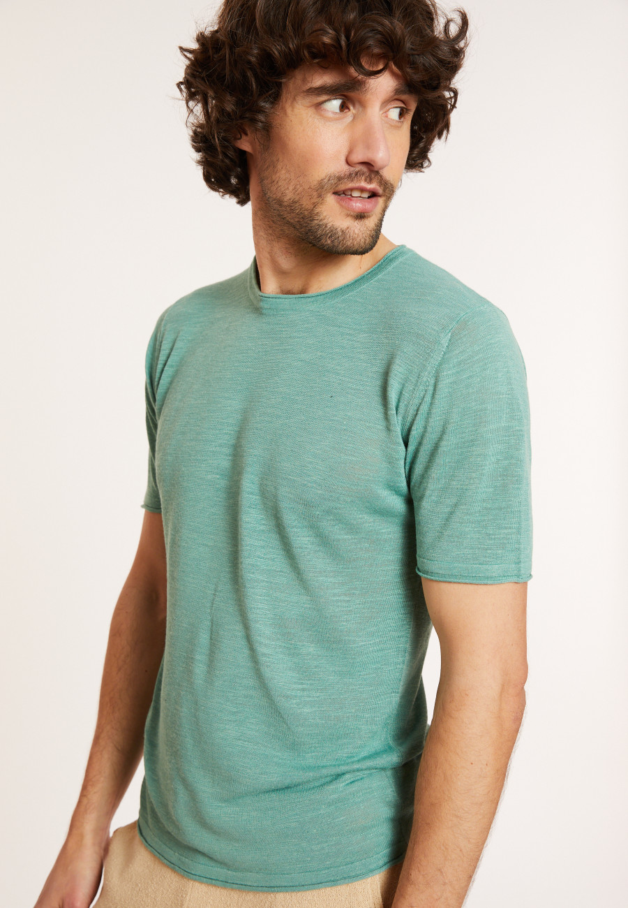 T-shirt col rond en lin flammé - Renaud 8052 jade - 94 Vert amande
