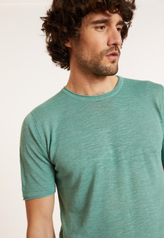 T-shirt col rond en lin flammé - Renaud 8052 jade - 94 Vert amande