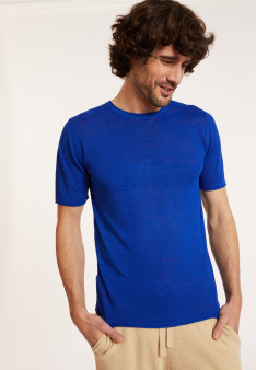 T-shirt col rond en lin flammé - Renaud 8041 majorelle - 48 Bleu roi