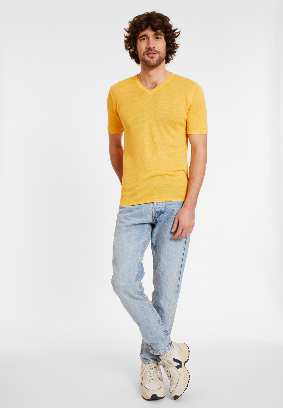 T-shirt col V en lin flammé - Reuben 8060 ambre - 08 Jaune