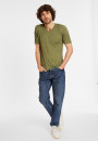 T-shirt col V en lin flammé - Reuben 8051 cactus - 83 Kaki