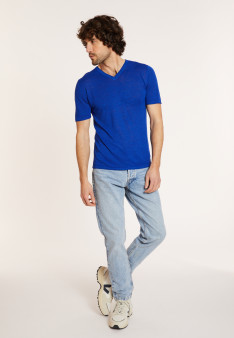 T-shirt col V en lin flammé - Reuben 8041 majorelle - 48 Bleu roi