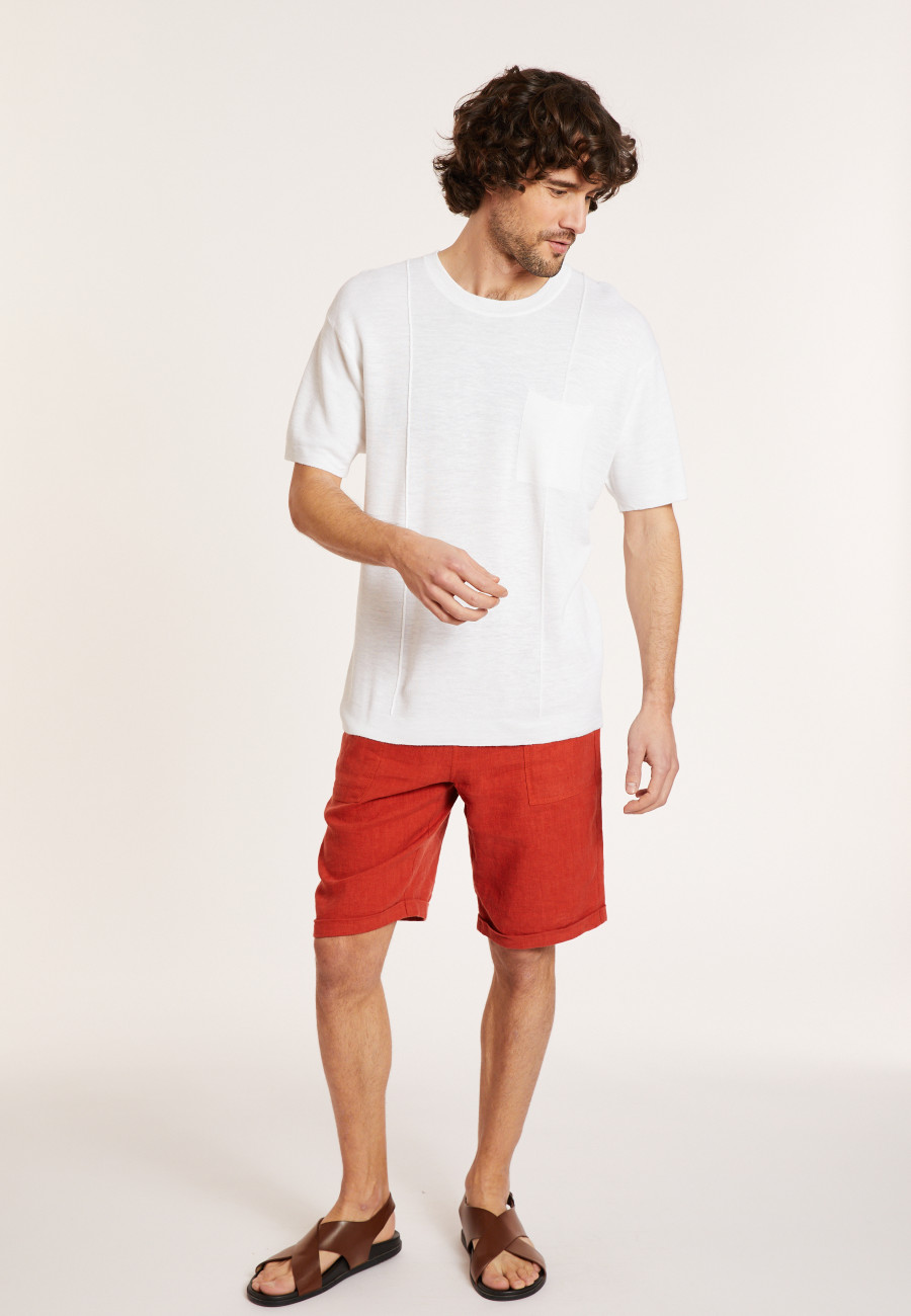 T-shirt ample en lin flammé - Deon 8001 ecru - 02 Blanc