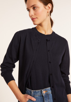 Cardigan col rond en coton bio - Manel 8040 marine - 05 Bleu marine