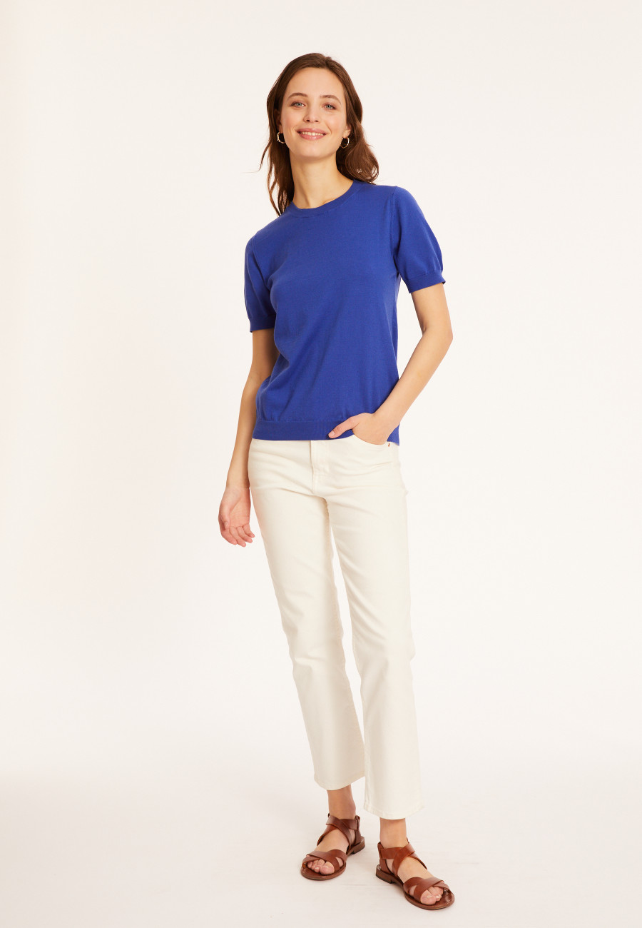 T-shirt col rond en coton bio - Moon 8041 majorelle - 03 Bleu foncé