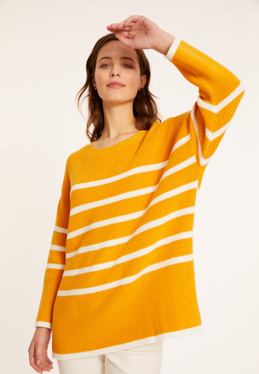 Pull ample rayé en coton bio - Mevo 8133 - 89 Moutarde