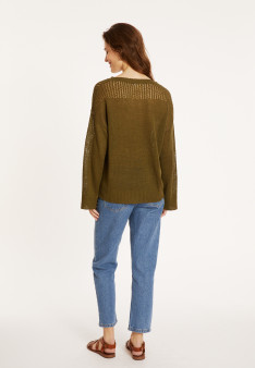 Loose linen sweater with openwork sleeves - Molene