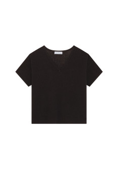 T-shirt ample col V en coton brossé - Maden