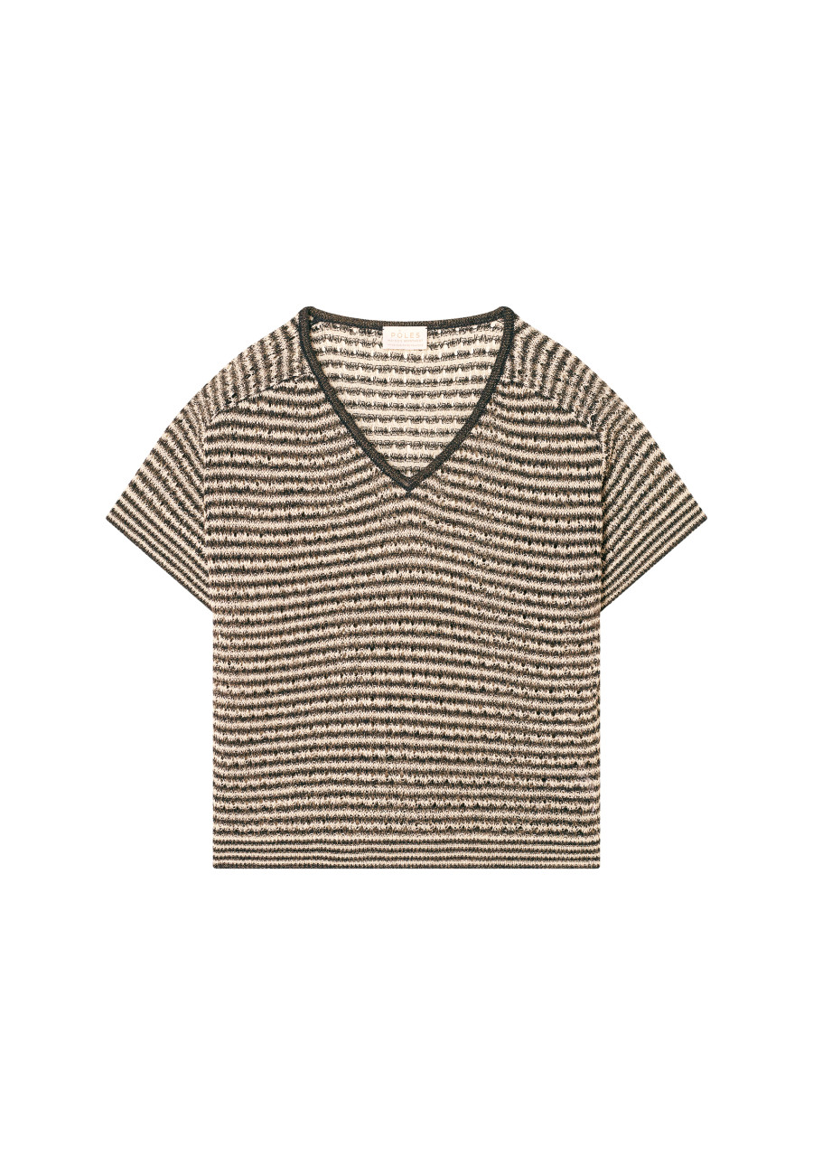 Openwork linen V-neck T-shirt - Marguerite
