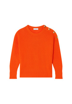 Round neck sweater with buttoned shoulder in organic cotton - Meryl