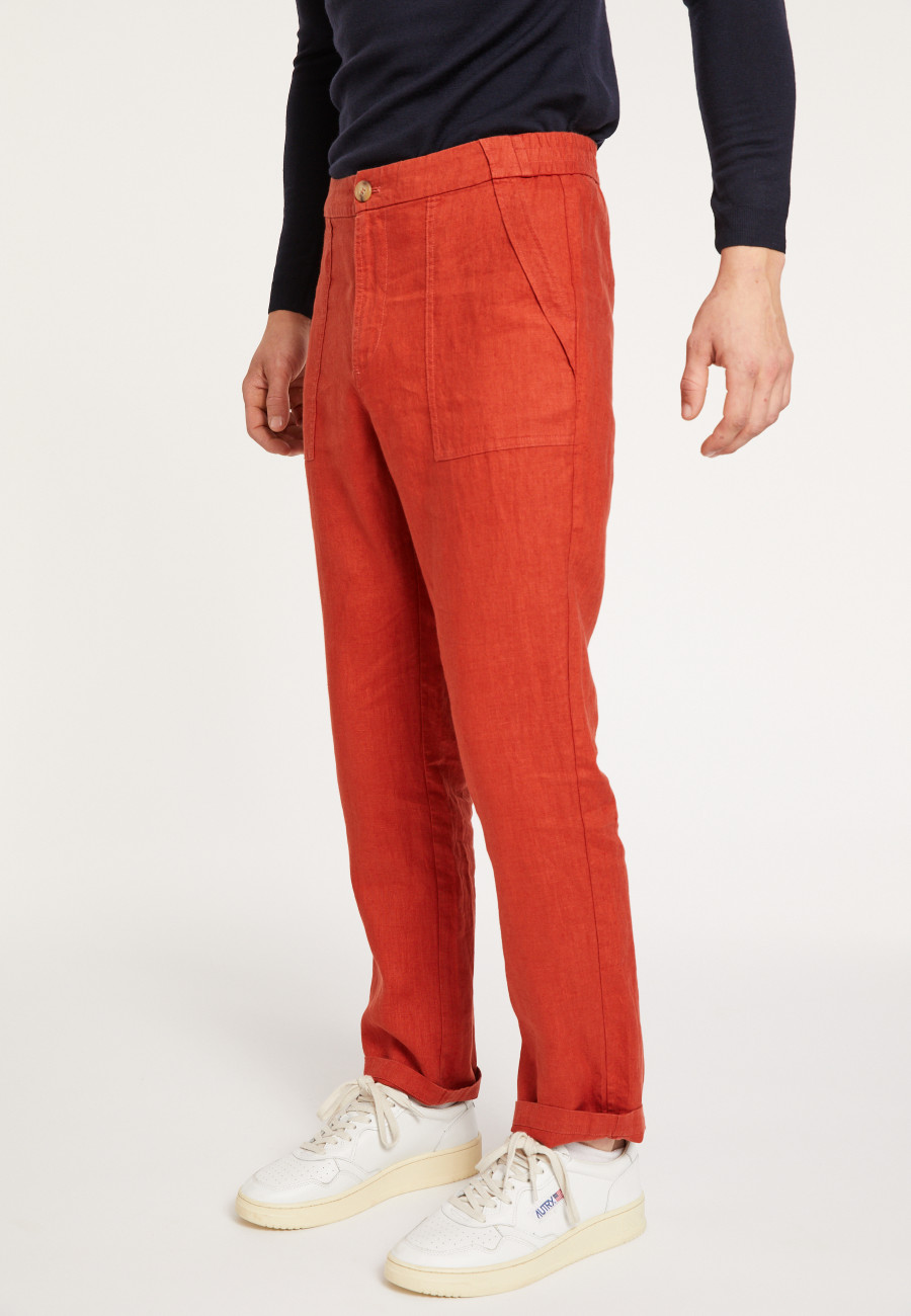 Pantalon à poches en lin - Dimitri 8081 epice - 20 Rouge foncé