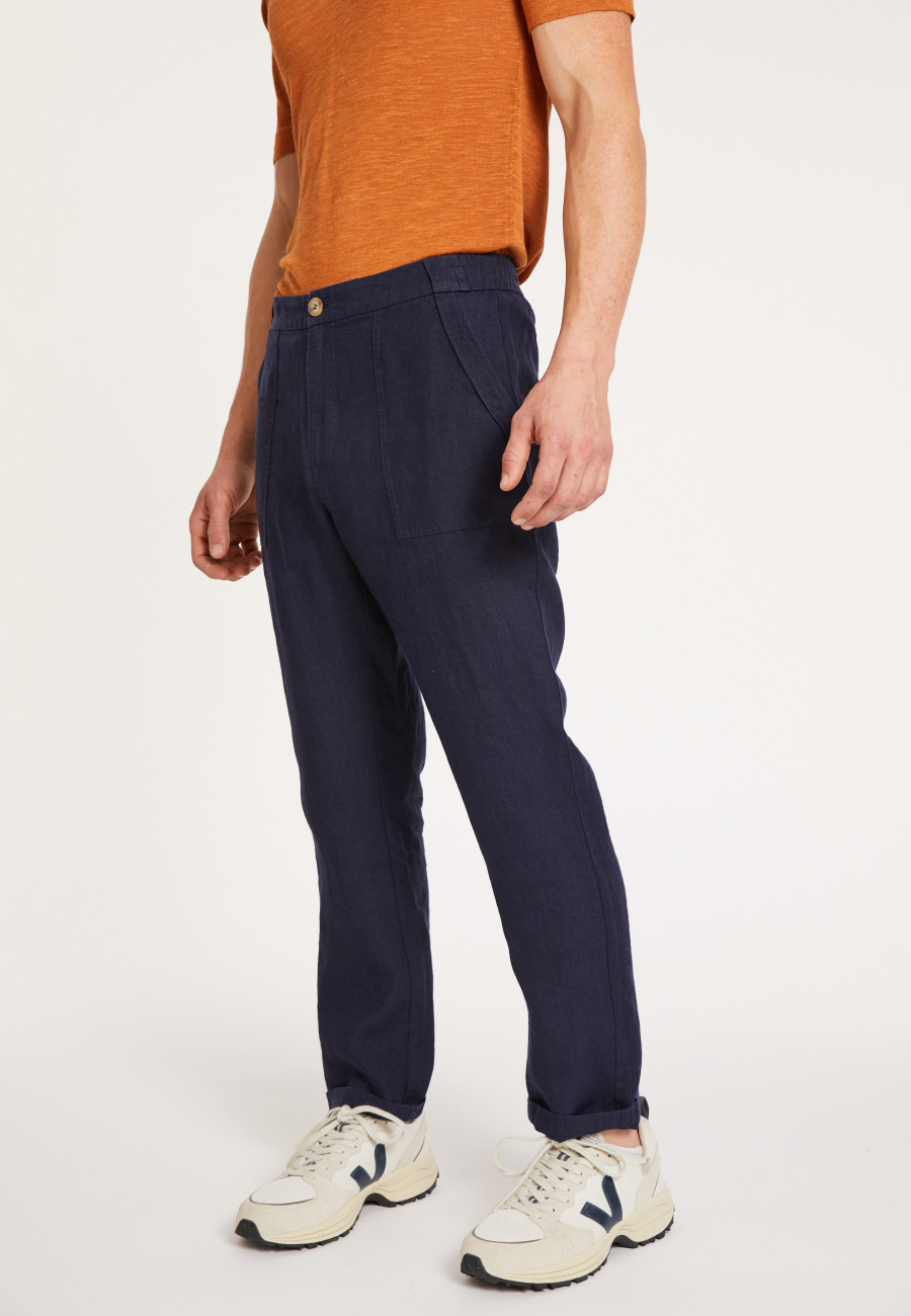 Pantalon à poches en lin - Dimitri 8040 marine - 05 Bleu marine