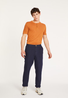 Pantalon à poches en lin - Dimitri 8040 marine - 05 Bleu marine