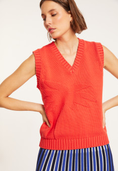 Pull col V sans manches en coton - Manon 8071 papaye - 15 Orange