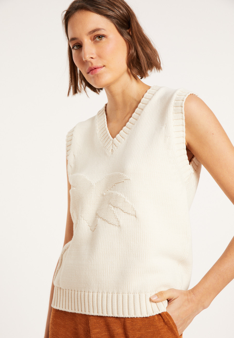 Pull col V sans manches en coton - Manon 8001 ecru - 82 Ecru