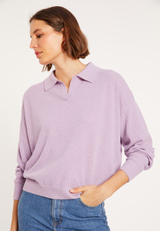 Polo manches longues en coton brossé - Melvina 8091 lilas - 17 Violet