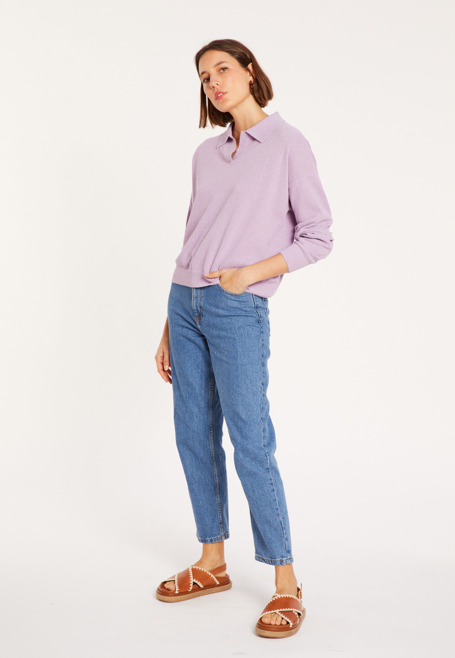 Polo manches longues en coton brossé - Melvina 8091 lilas - 17 Violet