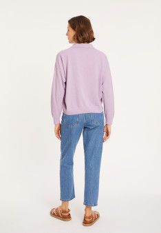 Polo manches longues en coton brossé - Melvina 8091 lilas - 17 Violet