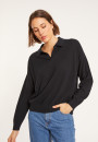 Polo manches longues en coton  brossé - Melvina 8010 noir - 01 Noir