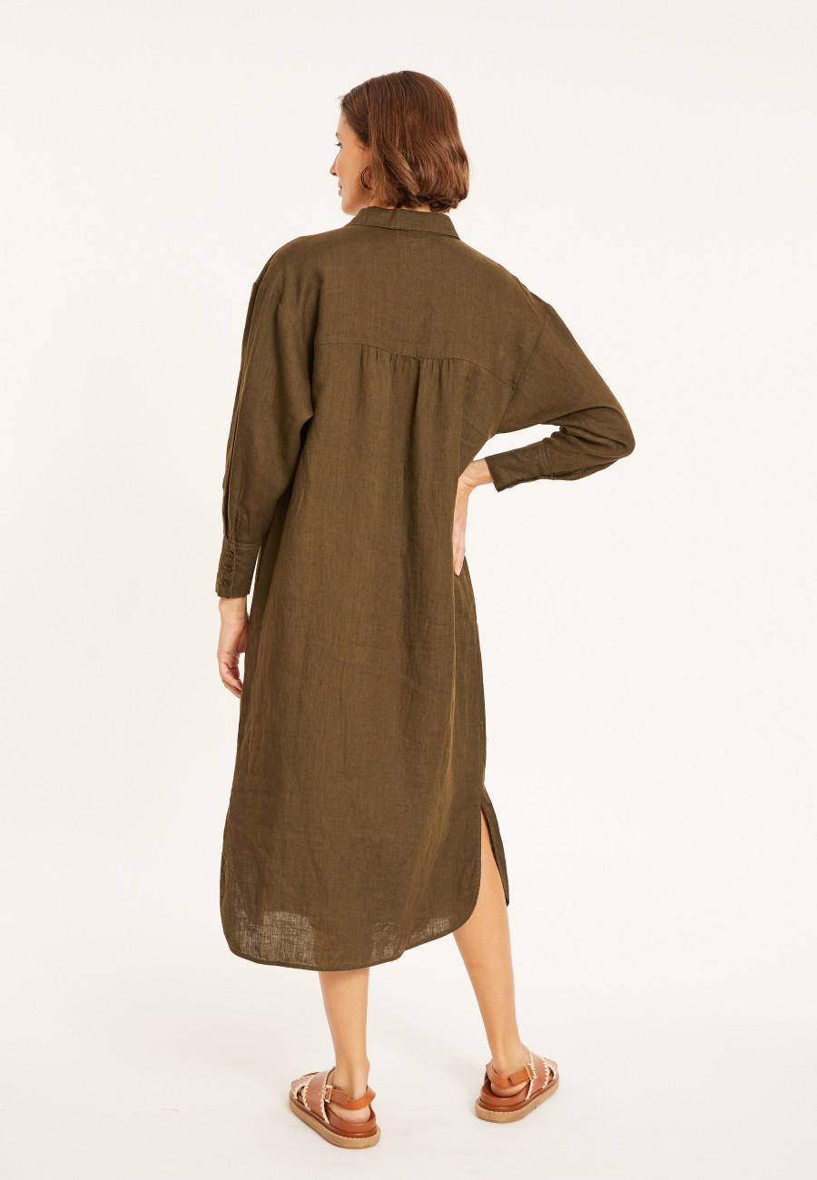 Long dress with polo neck in linen - Valerie