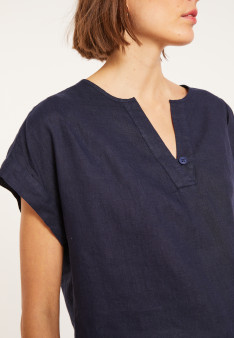 Blouse en lin manches courtes - Virginie 8040 marine - 05 Bleu marine