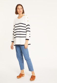 Pull ample rayé en coton bio - Mevo 8131 - 05 Bleu marine