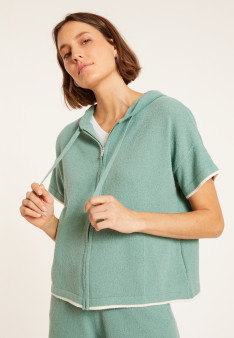 Sweat zippé manches courtes en coton brossé - Mackenzie 8134 - 94 Vert amande