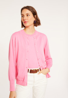 Cardigan col rond en coton bio - Manel 8082 dahlia - 24 Rose clair