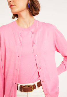 Cardigan col rond en coton bio - Manel 8082 dahlia - 24 Rose clair