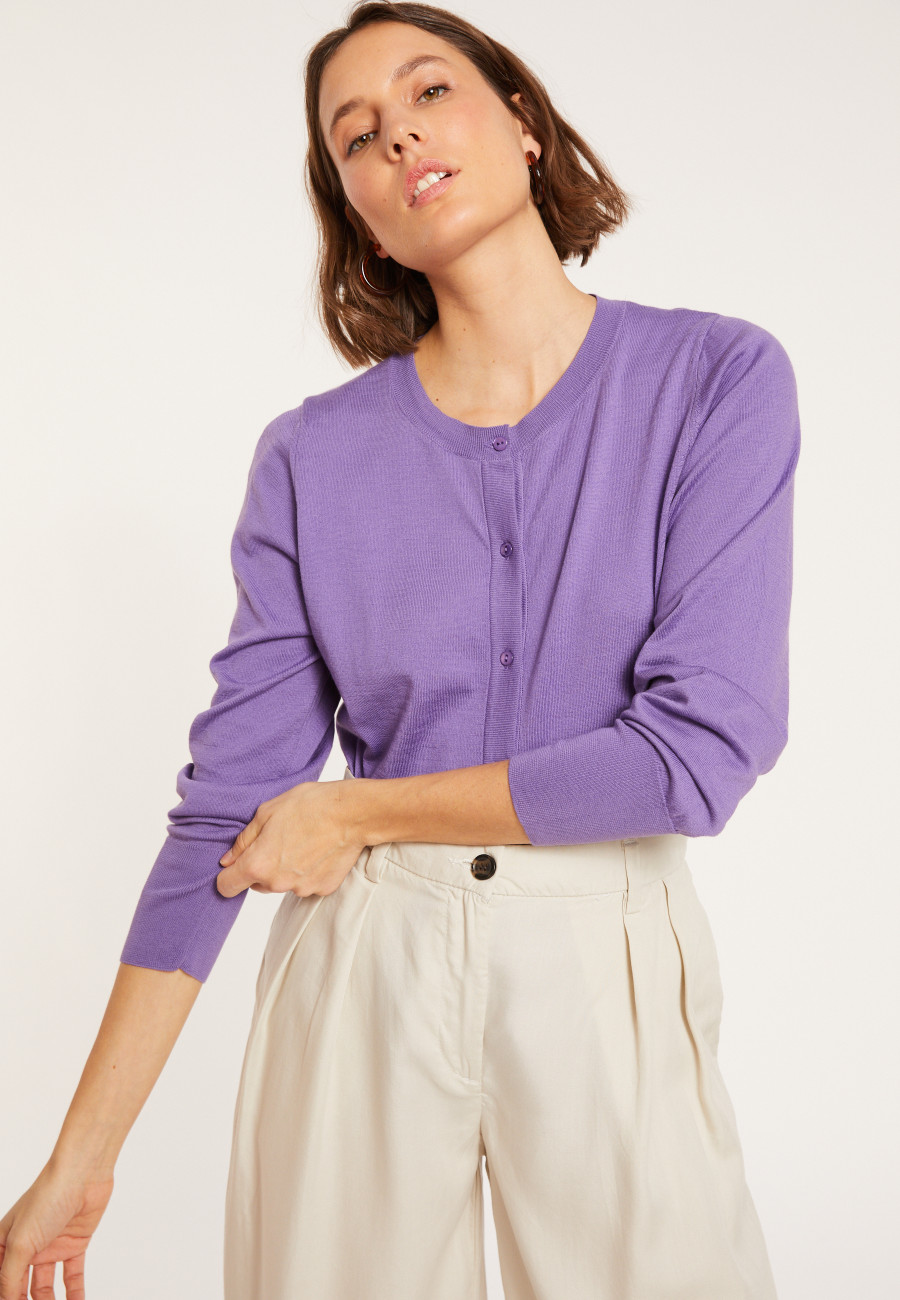 Cardigan col rond en coton bio - Manel 8090 iris - 17 Violet