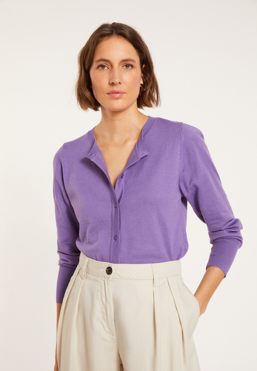 Cardigan col rond en coton bio - Manel 8090 iris - 17 Violet