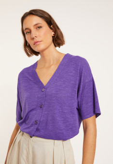 T-shirt boutonné en lin flammé - Maddie 8090 iris - 17 Violet