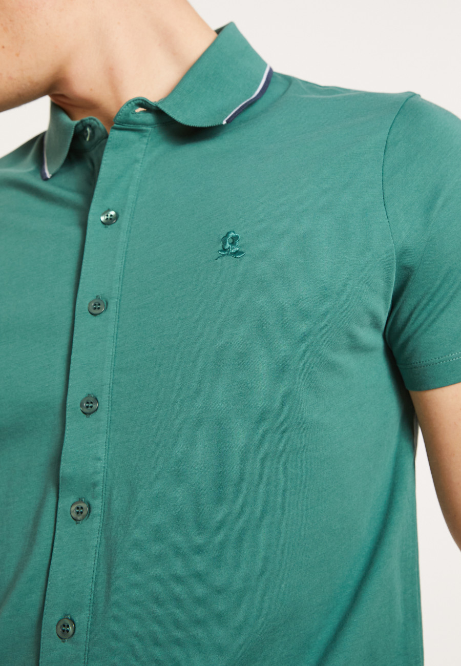 Chemise manches courtes en coton jersey - Baccara 6850 - 21 Vert foncé