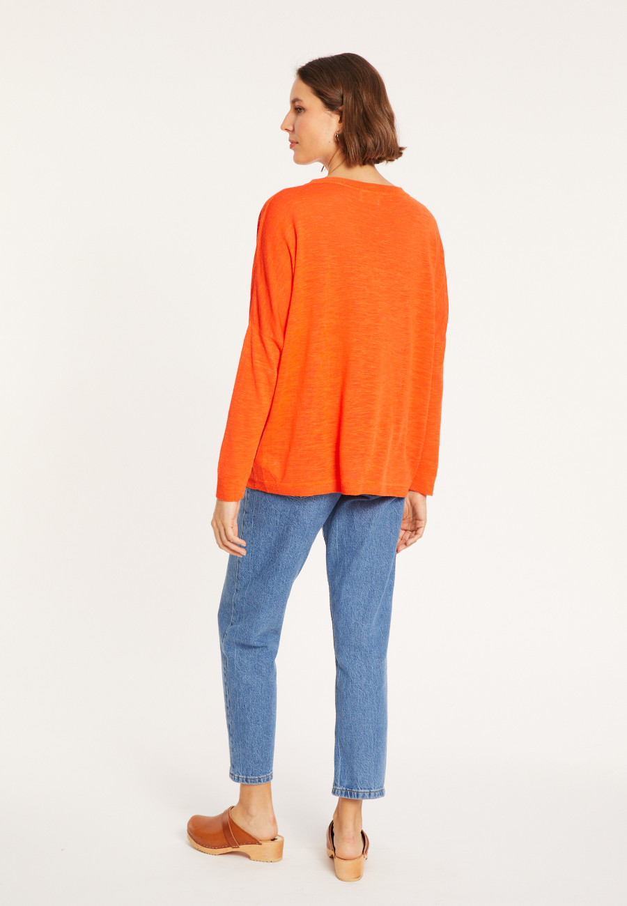 T-shirt oversize col v en lin flammé - Beja 8071 papaye - 15 Orange