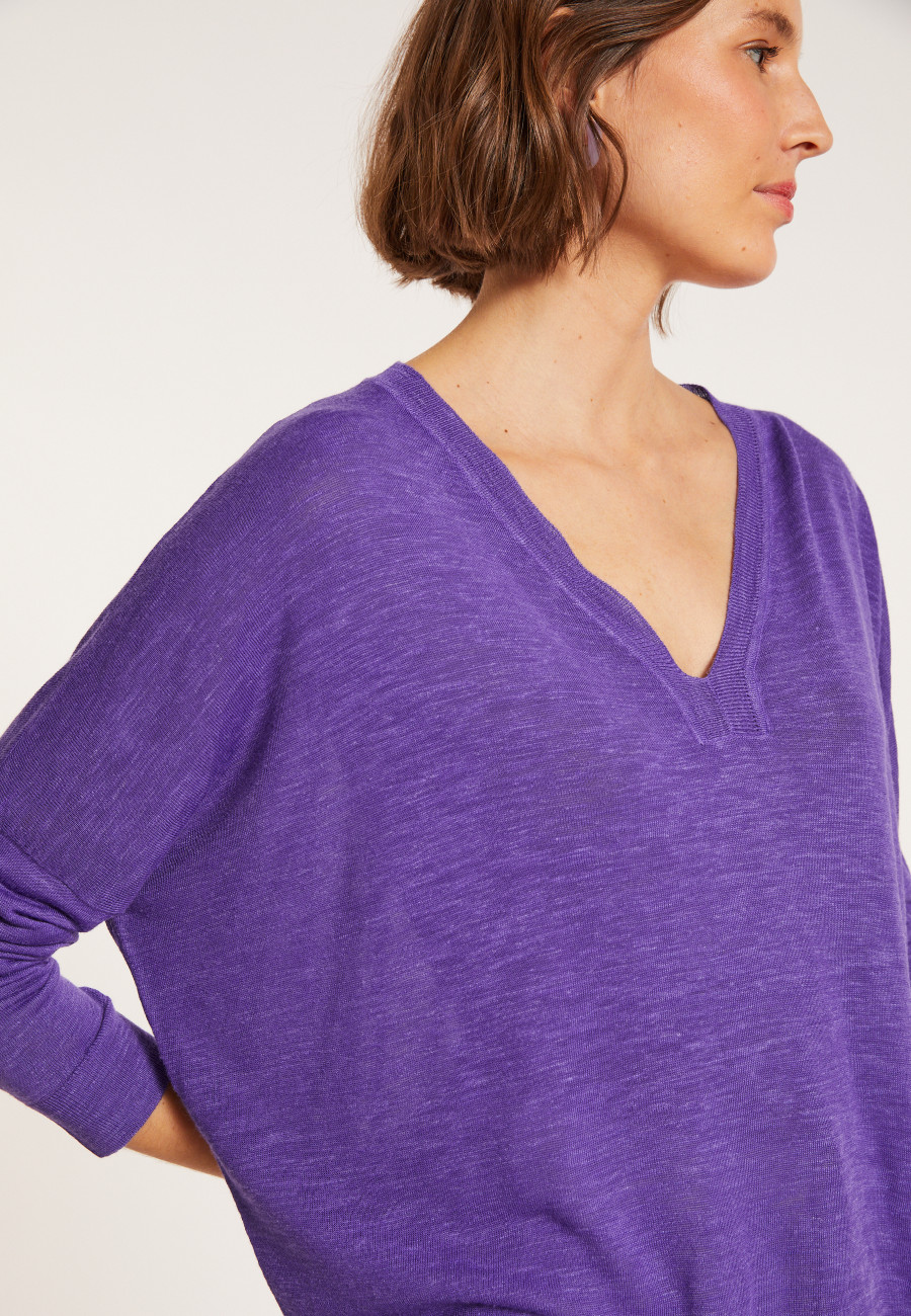 T-shirt oversize col v en lin flammé - Beja 8090 iris - 17 Violet