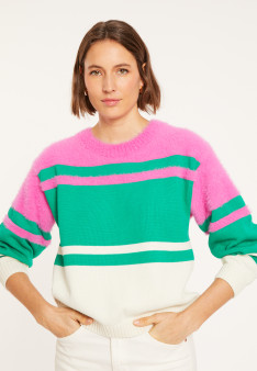 Pull tricolore en coton - Mavrick 8129 - 22 Vert moyen