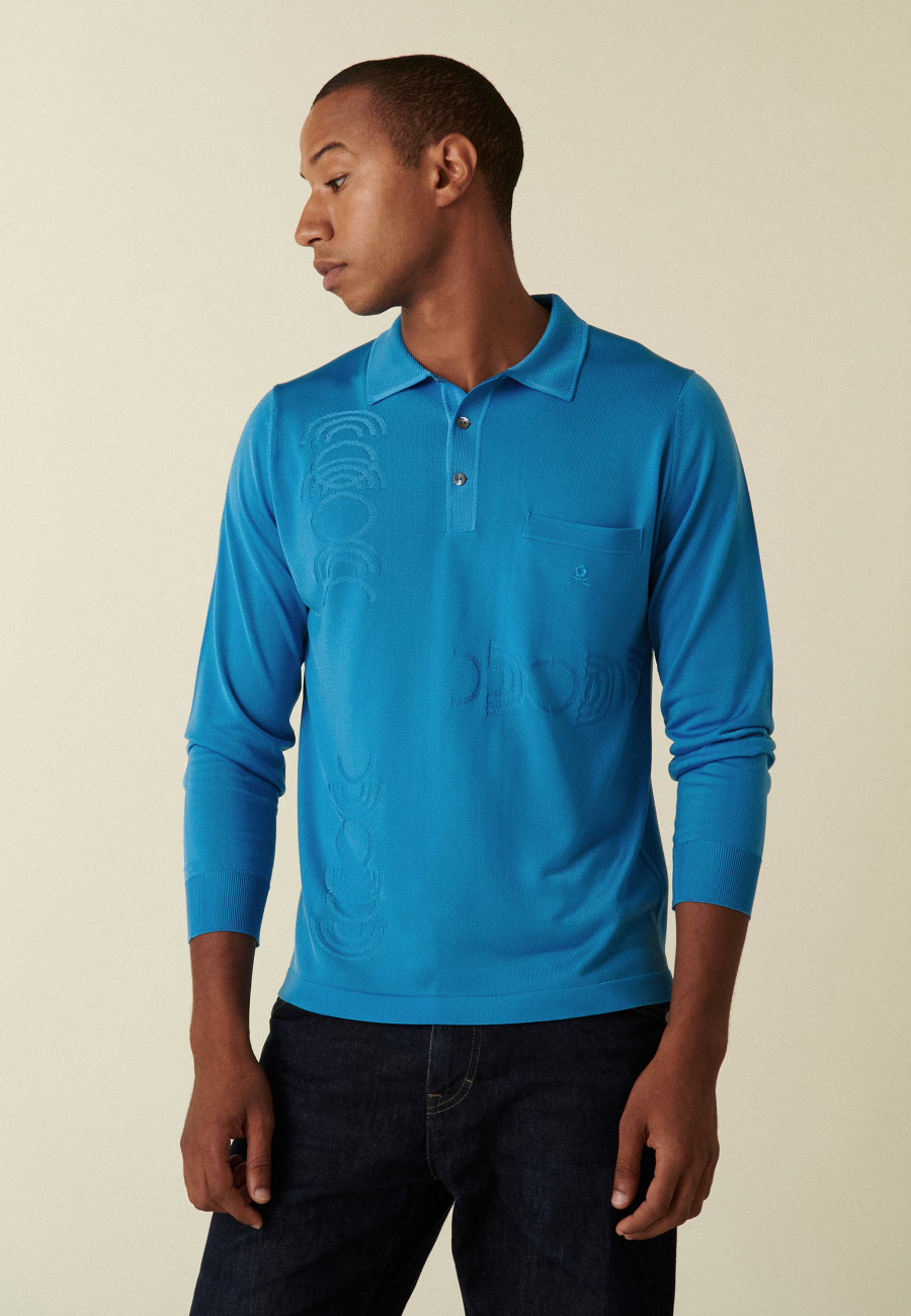 Long-sleeved polo shirt in Fil Lumière with rounded patterns - Defi