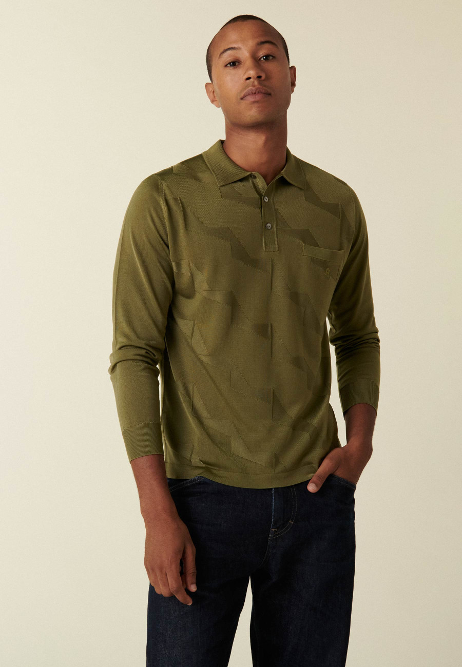 Polo manches longues en Fil Lumière à motifs géométriques - Danneli 2185 vegetal - 83 Kaki