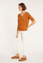 T-shirt manches coudes en lin flammé - Bonbon 8030 - 07 Marron