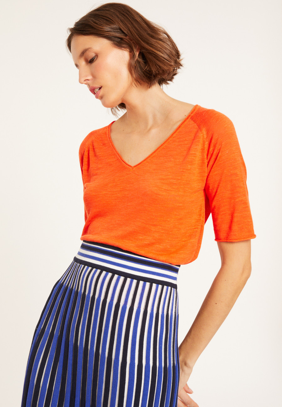 T-shirt manches coudes en lin flammé - Bonbon 8071 - 15 Orange
