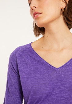 T-shirt manches coudes en lin flammé - Bonbon 8090 - 17 Violet