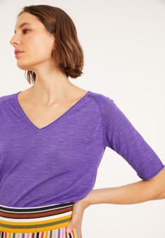 T-shirt manches coudes en lin flammé - Bonbon 8090 - 17 Violet