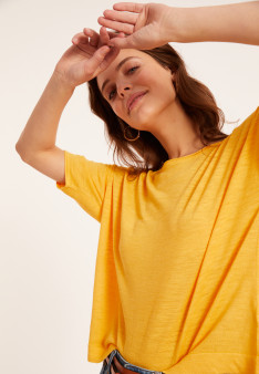 T-shirt ample manches coudes en lin flammé - Taslim 8060 - 08 Jaune