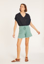T-shirt ample col V en lin flammé - Marra 8040 - 05 Bleu marine
