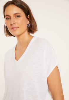 T-shirt ample col V en lin flammé - Marra 8001 - 02 Blanc